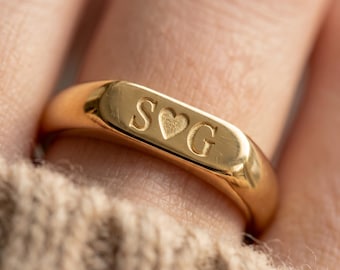 Sterling Silver Custom Initial Ring, Gold Personalized Signet Ring, Couple Initial Engraved Ring, Two Letter Heart Ring, Anniversary Gift