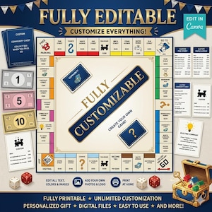 Modelo de Jogo de Tabuleiro Personalizado e Editável | Noite de Jogos em Família Faça Você Mesmo no Canva (Download Digital)