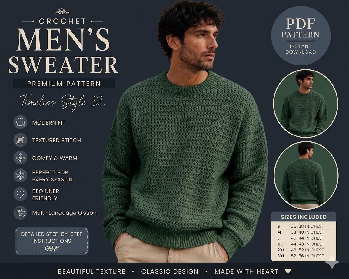 39 Crochet Sweater Patterns for Men You Can Wear Year After Year 30 Men's Textured Crochet Sweater