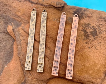 Hammered Bronze/Copper Bar Pendants: DIY Jewelry Supplies (2 Pieces)