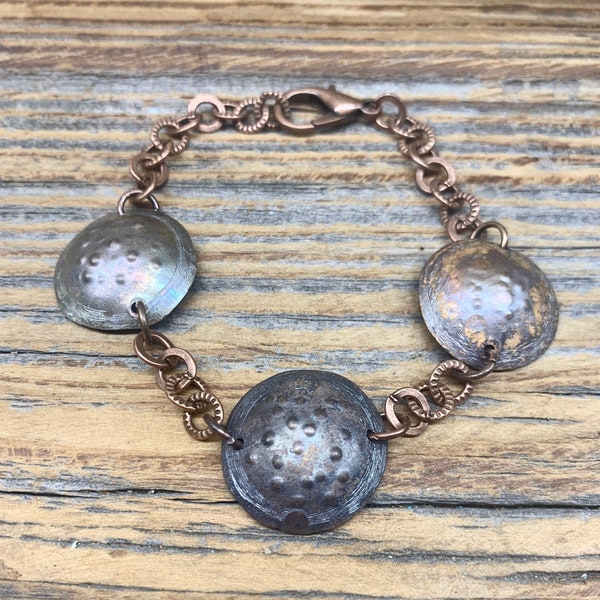Fire Kissed Coin Bracelet - Hammered and Pitted Pennies