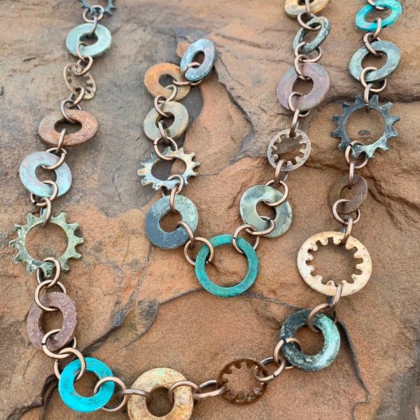 Large Oxidized Hardware Washer and Copper Chain by the Foot - Supplies and Findings