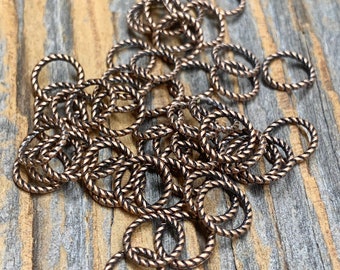 Antique Copper Textured Closed Jump Rings - 8 mm OD- Connector - DIY Jewelry Making - Findings and Supplies