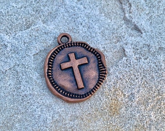 Antique Copper Metal Cross Charm - DIY Jewelry - Necklace Pendant - Jewelry Findings and Supplies