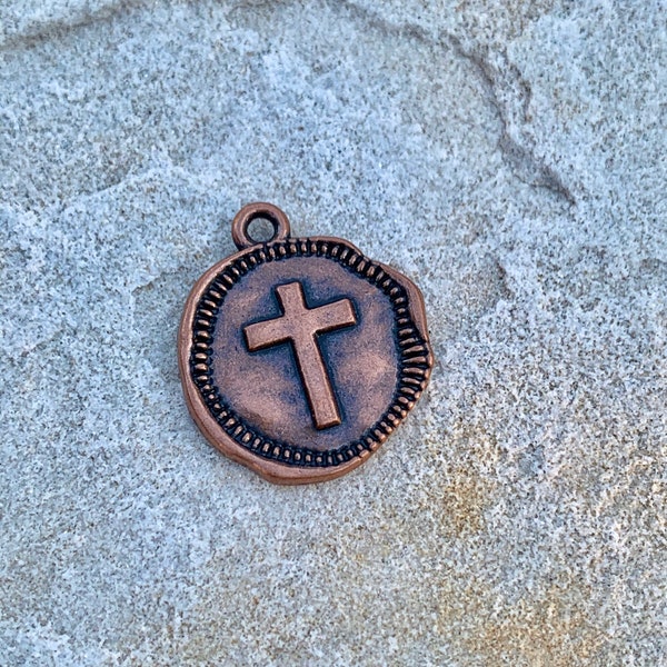 Antique Copper Metal Cross Charm - DIY Jewelry - Necklace Pendant - Jewelry Findings and Supplies