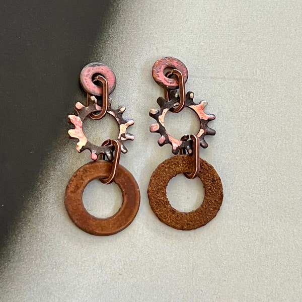 Pair of Pink and Brown Oxidized Washer Strands - Connectors - DIY Jewelry Making Earring Dangles Necklace Bracelet - Cowgirl Chic