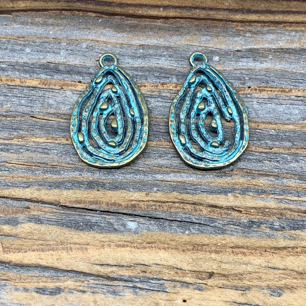 Patina Bronze Teardrop Charms: DIY Jewelry Findings (Pair)