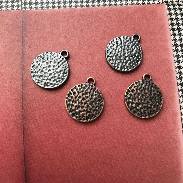 Hammered Charms in Copper or Gun Metal - Tribal - Findings and Supplies - DIY - Component for Earrings, Bracelet or Necklace