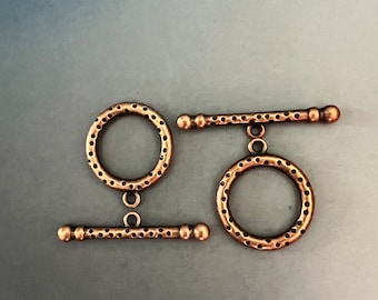 Large Pitted Antique Copper Toggle Clasp - 2 Sets - Jewelry Findings and Supplies - Connector Components