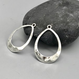 DIY Hammered Silver Earring Components  - One Pair - Jewelry Finding - Oval Hoop Findings