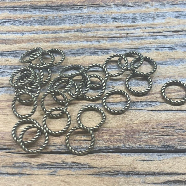 Antique Bronze Textured Closed Jump Rings - 8 mm OD - Connector - DIY Jewelry Making - Findings and Supplies