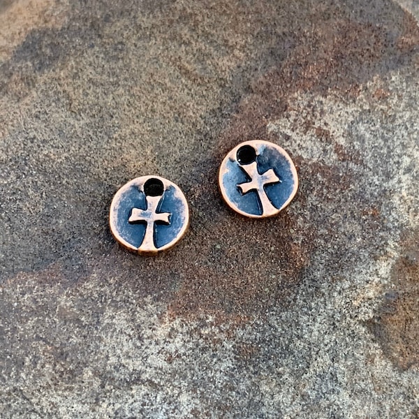 DIY Jewelry - Tiny Rustic Copper Cross Charms - Destashing - Jewelry Findings and Supplies -