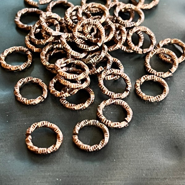 10 mm Textured Antique Copper Plated Open Jump Ring - Choose Quantity - Components