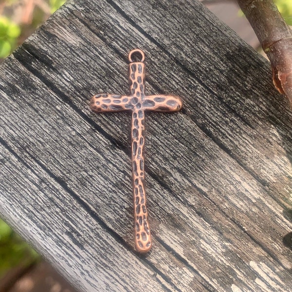 DIY Jewelry - Textured Antique Copper Cross Pendant - Jewelry Findings and Supplies - Unisex Christian