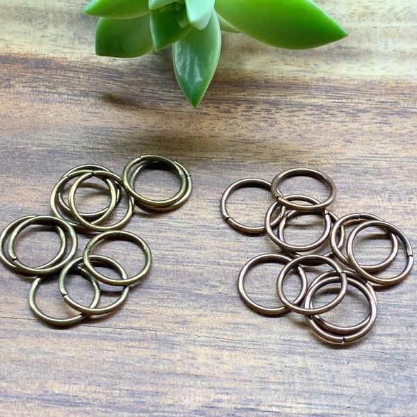 Antique Bronze or Copper Open Jump Rings - 15 mm - Component - DIY Jewelry Making - Findings and Supplies