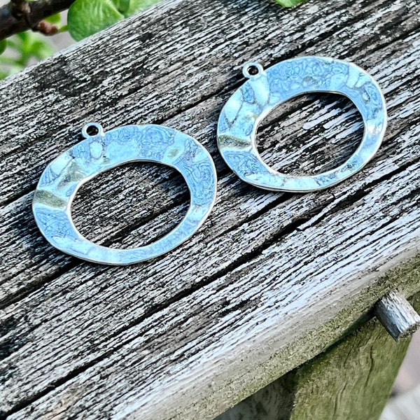 Wavy Antique Silver Earring Components - One Pair - DIY Jewelry Finding - Shiny Organic Circle Hoops