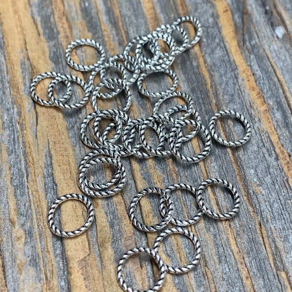 Antique Silver Textured Closed Jump Rings - 8 mm OD - Connector - DIY Jewelry Making - Findings and Supplies