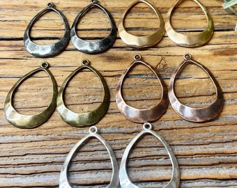 DIY Hammered Earring Components - One Pair - Jewelry Finding - Oval Hoop Findings