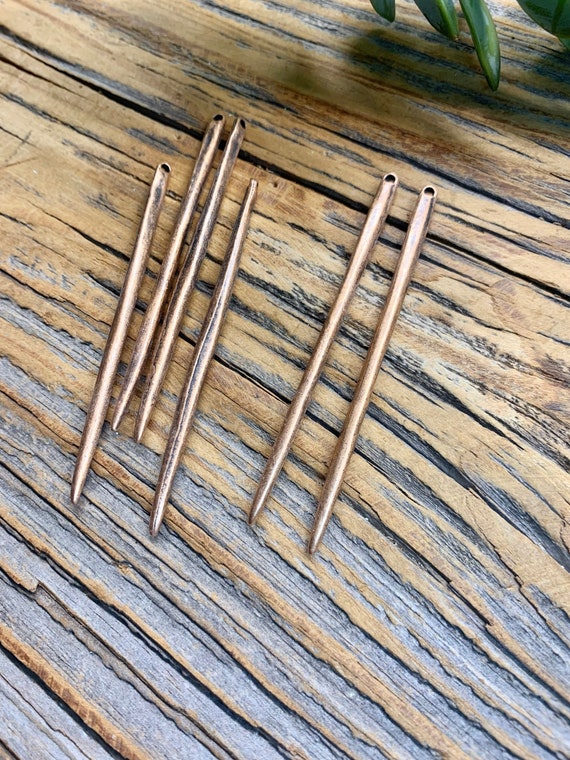 Antique Copper Bar Pendant: Long Organic Jewelry Component (2 Pieces)
