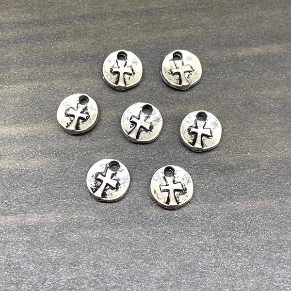 DIY Jewelry - Tiny Antique Silver Cross Charms - Jewelry Findings and Supplies