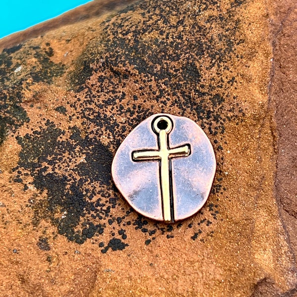 Mixed Metal Cross Charm - DIY Jewelry - Gold on Copper - Jewelry Findings and Supplies