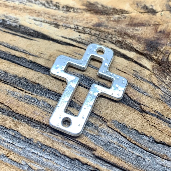 Cross Connector - Hammered Silver - Supplies and Components - Bracelet Findings