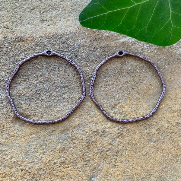 Free Style Hoops - DIY Hammered Dark Antique Copper Earring Components  - One Pair - Jewelry Finding