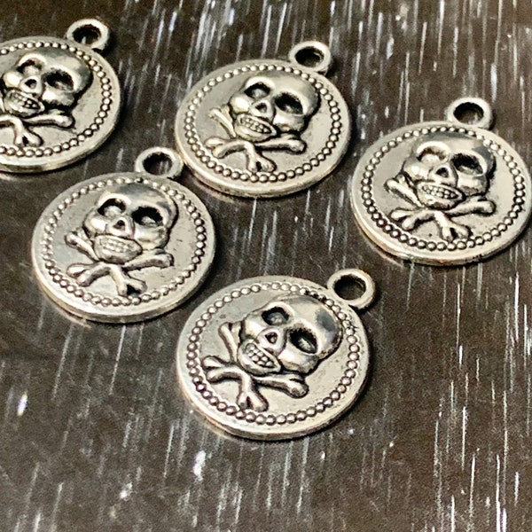 Skull and Crossbones Charms for Earrings, Bracelets or Necklaces - Antique Silver Tone - Findings and Supplies