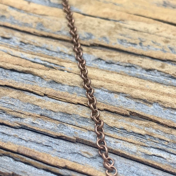 Antique Copper Rolo Cable Chain by the Foot - 2 mm - Supplies and Findings - Tiny Chain - Destash