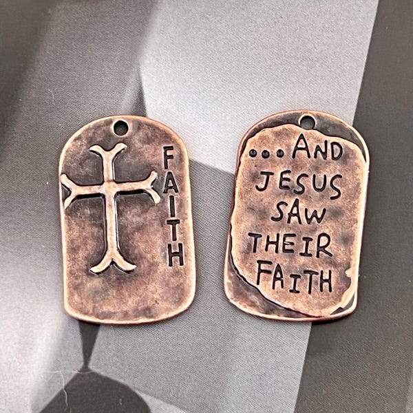 Inspirational Antique Copper Cross Dog Tag - 2 Pieces - DIY Jewelry Supplies