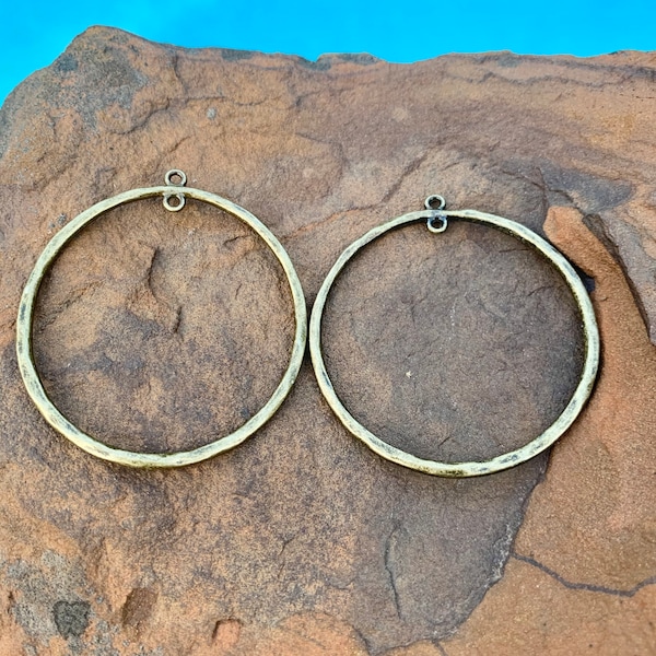 53 mm Antique Bronze Earring Hoops or Necklace Pendants  - One Pair - Jewelry Finding - Circle Hoop Findings
