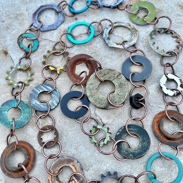 Extra Large Oxidized Hardware Washer and Copper Chain by the Foot - Supplies and Findings