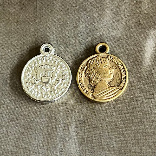 Coin Charms - Metal Plated Bronze or Silver - DIY Jewelry Findings and Supplies