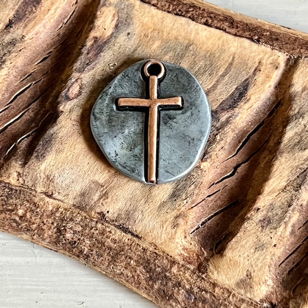 Mixed Metal Cross Charm - DIY Jewelry - Copper on Gun Metal - Jewelry Findings and Supplies