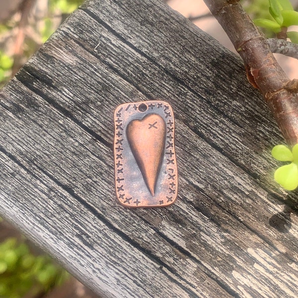 DIY Jewelry - Antique Copper Heart Pendant or Charm - Dog Tag - Jewelry Findings and Supplies