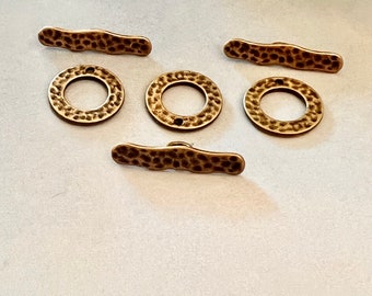 Hammered Antique Bronze Toggle Clasps - 3 Sets - Jewelry Findings and Supplies - Connector -Components