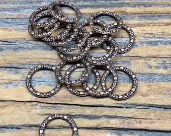 Antique Copper Textured Closed Jump Rings - 14 mm - Component - DIY Jewelry Making - Findings and Supplies