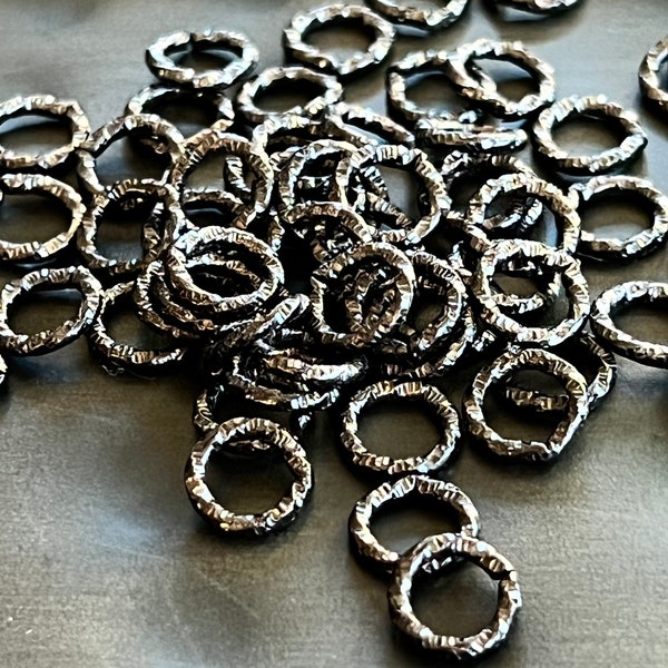 8 mm Textured Gun Metal Plated Open Jump Ring - Choose Quantity - Components