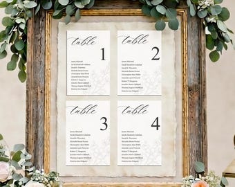 Tarjeta minimalista floral para números de mesa de boda (plantilla editable de Canva)