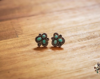 Genuine Turquoise and Sterling Silver Earrings Cluster Studs