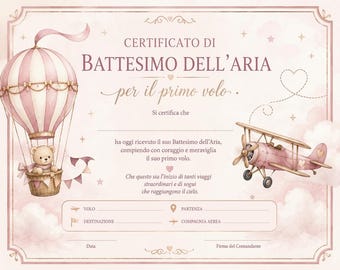 First Flight Certificate - boy/girl — Certificato Battesimo dell’aria - primo volo - bambino/a