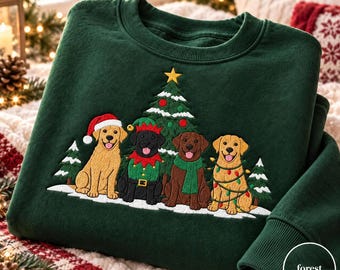 Embroidered Christmas Labrador Retriever Sweatshirt, Black Lab Holiday Crewneck, Dog Lover Gift, Custom Xmas Dog Mom Sweater