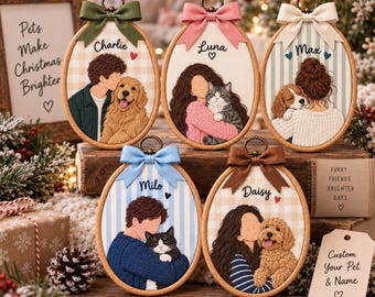 Custom Photo Embroidered Hoop, Personalized Family Embroidery Hoop, Custom Faceless Portrait Ornament, Anniversary Besties Photo Gift