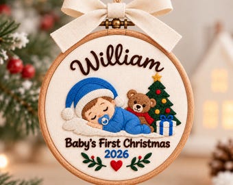 Personalized Baby First Christmas Ornament, Embroidered Name Hoop, Custom Newborn Keepsake Gift, Baby 1st Xmas Tree Decor 2026