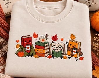 Embroidered Cozy Book Lover T-Shirt: Autumn Reading, Coffee Shirt, Reader Outfit, Fall Teacher Shirt, Back to School, Pumpkin Tee