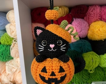 Handmade Crochet Pumpkin Cat Shirt, Cute Halloween Black Cat Embroidered Tee, Spooky Season Cat Lover Gift, Fall Harvest Apparel Top