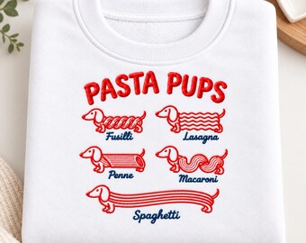 Embroidery Pasta Pups Comfort Colors Shirt – Wiener Dog Dachshund T-Shirt, Dachshund Pasta Lover Tee, Funny Wiener Dog Foodie Top