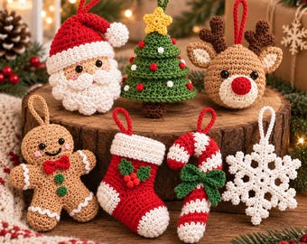 Crochet Christmas Car Ornament, Handmade Santa Snowman Rearview Mirror Hanging, Cute Holiday Auto Decor, Festive Christmas Gift