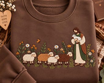 Embroidered Christian Good Shepherd Shirt, Psalm 23 Comfort Colors, Bible Verse Faith Sweatshirt, Religious Gift for Women, Church Apparel
