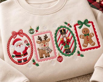Christmas Frame Embroidered Sweatshirt, Minimal Holiday Crewneck, Gingerbread Christmas Tree Sweater, Cozy Xmas Gift